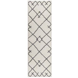 Modern Geometric Gray and White Runner Rug